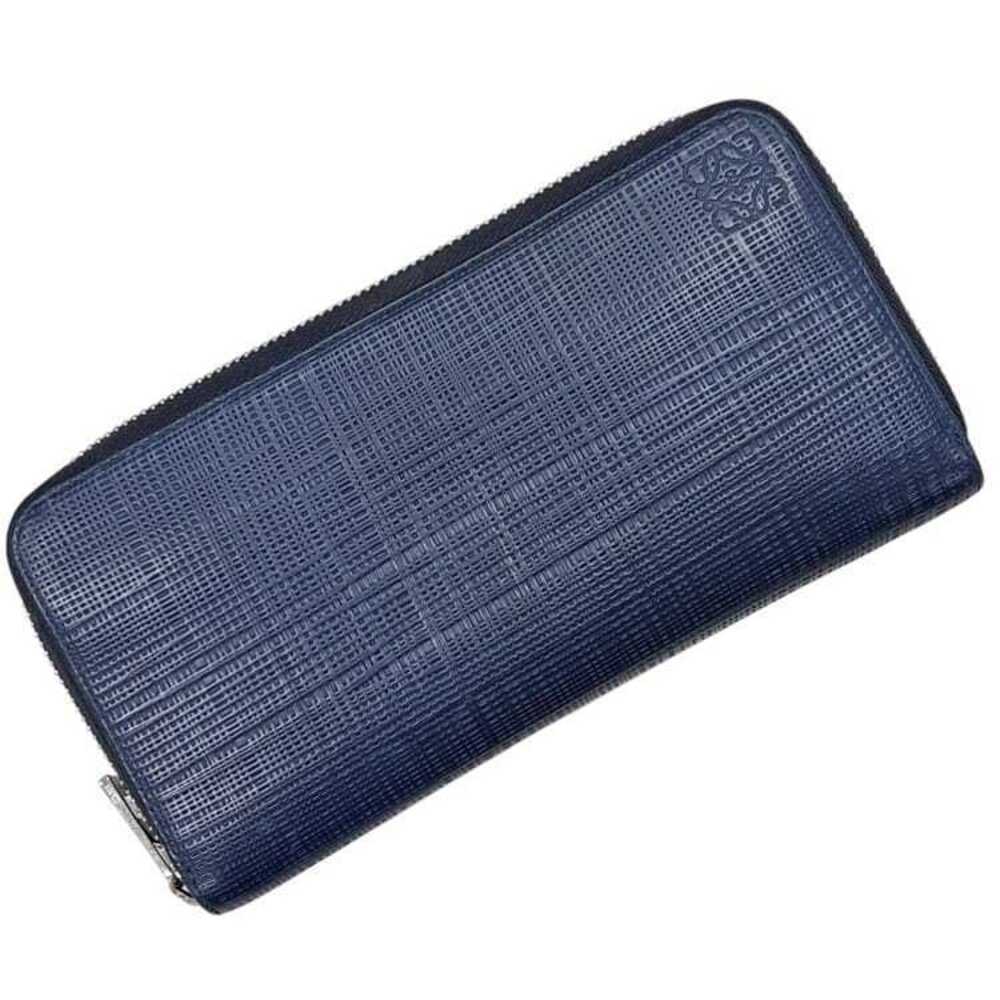 Loewe Round Zipper Long Wallet Anagram Leather Coin Pocket Navy Blue